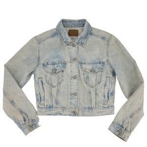 AE Light Acid Wash Crop Jean Jacket | Distressed Denim - S
